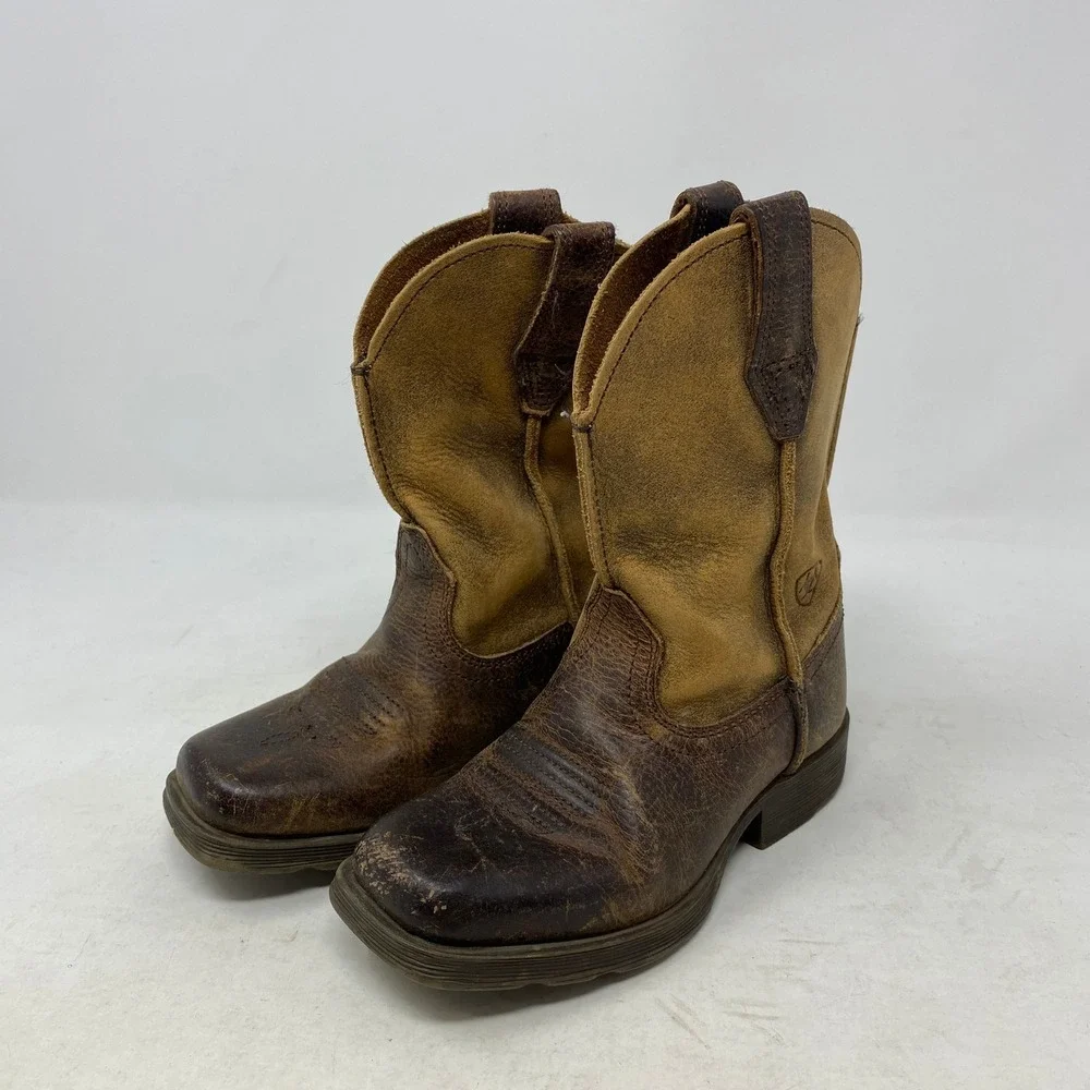 Ariat Kids Brown Leather Square Toe Western Cowboy Boots 10007602 Size 8.5